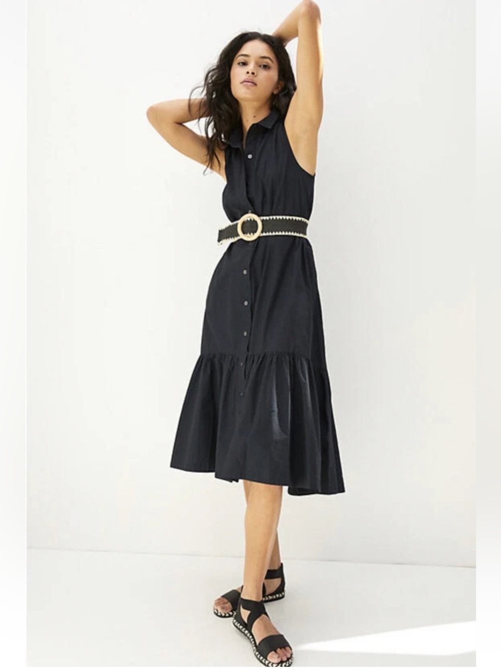 Maeve Anthropologie Paola Flounced Midi Dress In Black